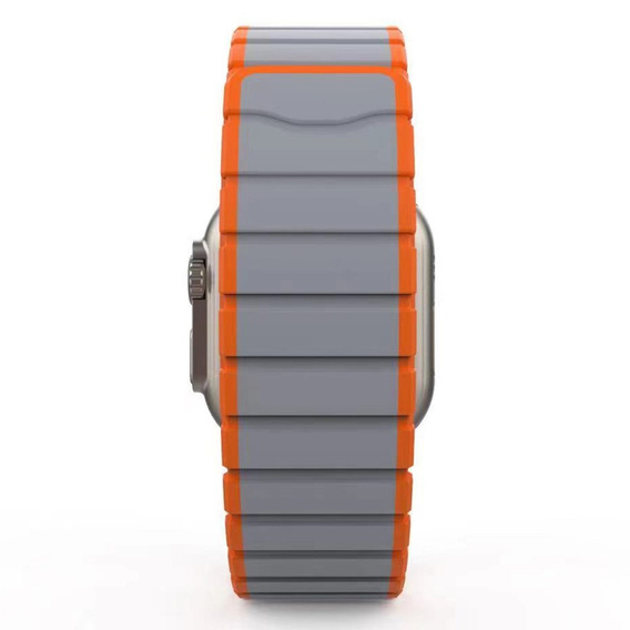 Pasek Magnetyczny do Apple Watch 1/2/3/4/5/6/7/8/9/10/11/SE Ultra 1/2/3 42/44/45/46/49mm, Szary/Pomarańczowy