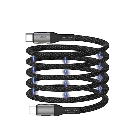 Maxlife kabel magnetyczny nylonowy MXUC-11 USB-C – USB-C 1,0 m 100W, czarny