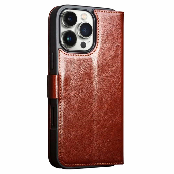 Etui z klapką do iPhone 16 Pro Max, QIALINO Leather Wallet, brązowe