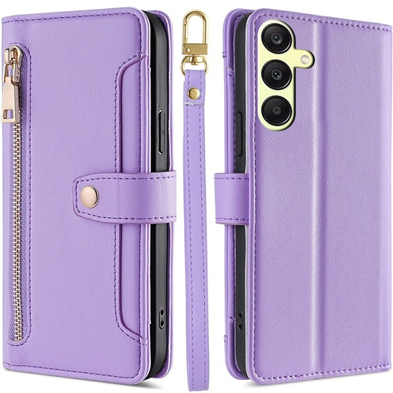 Etui z klapką do Samsung Galaxy A25 5G, Wallet Zipper Pocket, fioletowe