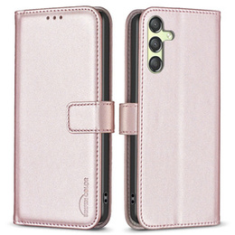 Etui z klapką do Samsung Galaxy A15, BINFEN Wallet, różowe rose gold + szkło 9H