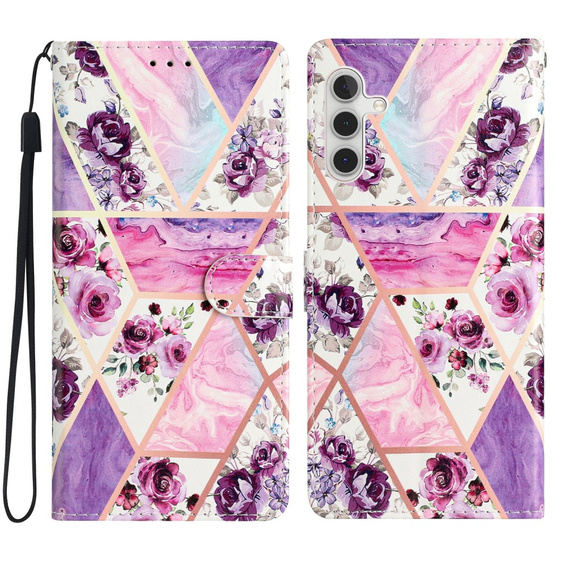 Etui z klapką do Samsung Galaxy A25 5G, Wallet, marble & flowers, różowe + szkło 9H