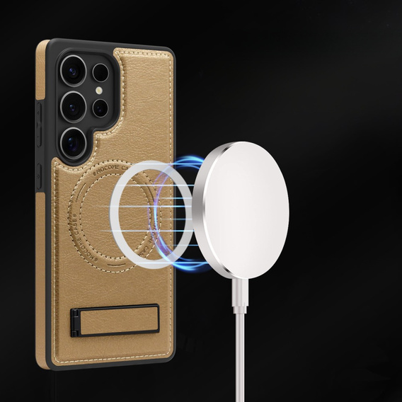 Etui skórzane z podstawką do Samsung Galaxy S25 Ultra – kompatybilne z MagSafe, desert gold