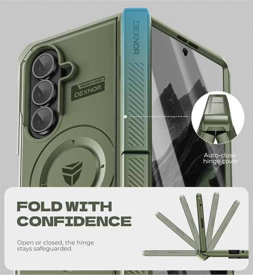 Etui pancerne do Samsung Galaxy Z Fold7 5G, Dexnor Magnetic,  do MagSafe - zielone