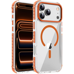 Etui pancerne do iPhone 17 Pro Max, do MagSafe, przezroczyste z pomarańczową ramką