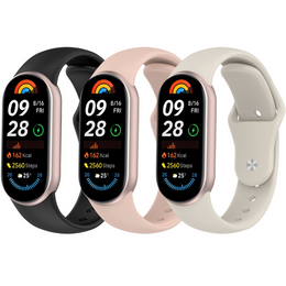 3x Pasek Silikonowy do Xiaomi Smart Band 10 / 9 / 8, Czarny, Różowy, Beżowy