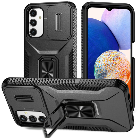 Etui do Samsung Galaxy A15, pancerne Slide Ring, czarne + szkło 9H