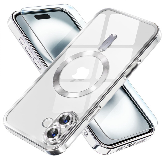 Etui do iPhone 16, Electro MagSafe, srebrne + Szkło na ekran
