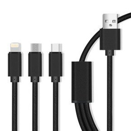 Maxlife Nylonowy Kabel Micro USB / Typ-C / Lightning 3w1