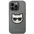 Etui Karl Lagerfeld do iPhone 14 Pro, Saffiano Choupette Head Patch, srebrne