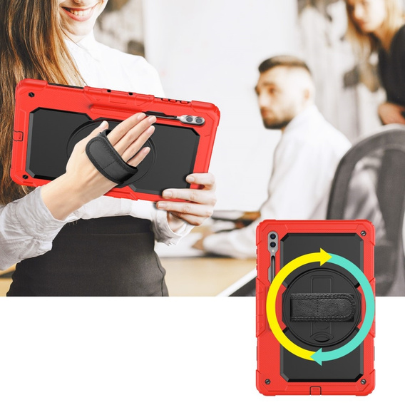 Etui pancerne do Samsung Galaxy Tab S9 Ultra, ochronne 360 z miejscem na rysik, Czerwone / Czarne