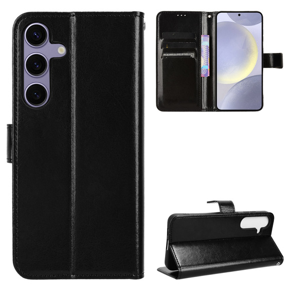 Etui z klapką do Samsung Galaxy S25 FE, Crazy Horse Wallet, czarne