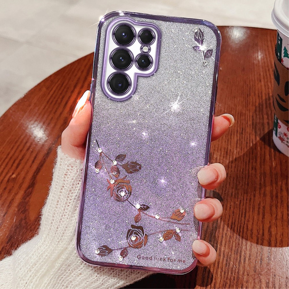 Etui do Samsung Galaxy S23 Ultra, Glitter Flower, fioletowe
