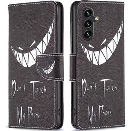 Etui z klapką do Samsung Galaxy A15, Wallet, Don't Touch My Phone, czarne + szkło 9H