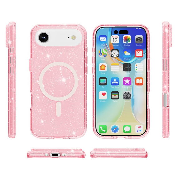 Etui do iPhone Air, do MagSafe, brokatowe, półprzezroczyste różowe