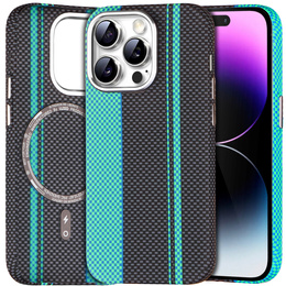 Etui do iPhone 14 Pro, Carbon Fiber MagSafe, czarne / niebieskie