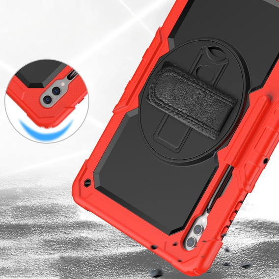 Etui pancerne do Samsung Galaxy Tab S9 Ultra, ochronne 360 z miejscem na rysik, Czerwone / Czarne
