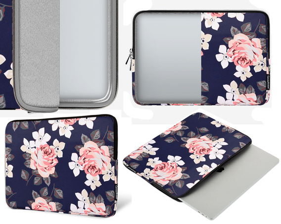 Etui na Laptopa 13" z Nadrukiem Różanym - Granatowe