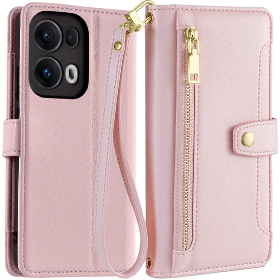 Etui z klapką do Oppo Reno 13 Pro, Wallet Zipper Pocket, różowe