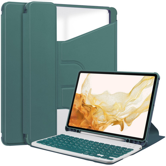 Etui z klawiaturą do Samsung Galaxy Tab S9+, Rotary 360° Leather, ciemnozielone