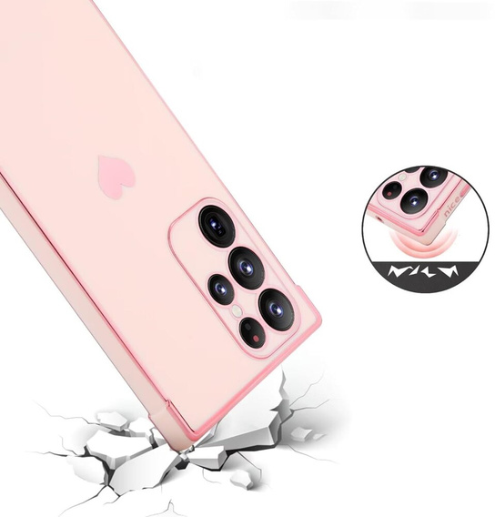 Etui do Samsung Galaxy S23 Ultra, Electro heart, różowe rose gold + Szkło Full Glue Ceramic