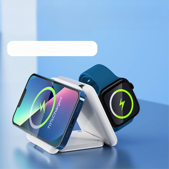 Składana ładowarka indukcyjna 3w1 do MagSafe do iPhone / Apple Watch / Airpods, biała