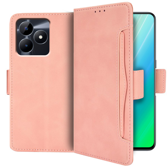 Etui z klapką do Realme C51, Card Slot, różowe