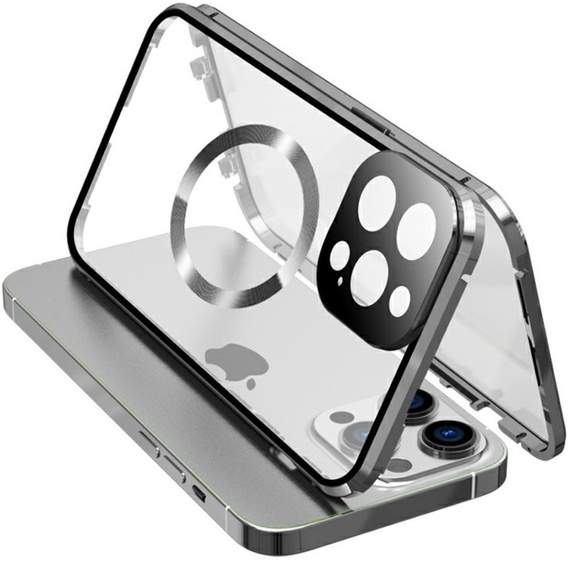 Etui Magnetic Dual Glass MagSafe do iPhone 15, srebrne