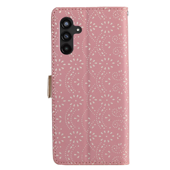 Etui z klapką do Samsung Galaxy A35 5G, Wallet Pocket Zipper Lace, różowe