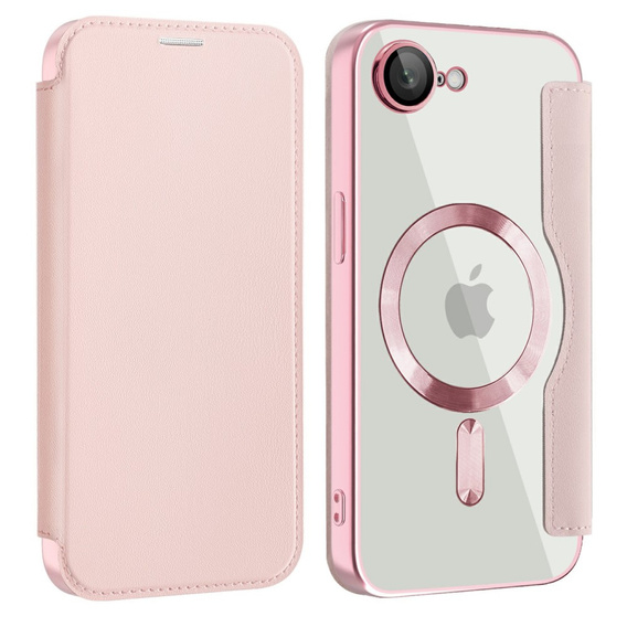 Etui z klapką do iPhone 16E, RFID Wallet MagSafe z ochroną aparatu, różowe