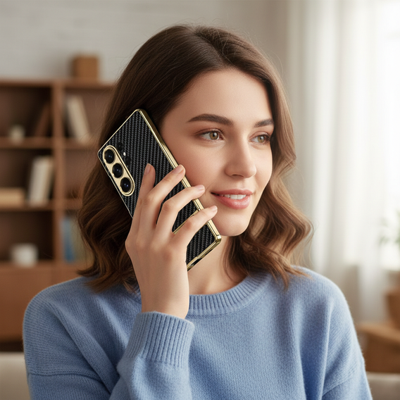 Etui do Samsung Galaxy S26 Ultra, Electro Frame Leather, z podstawką, carbon czarne