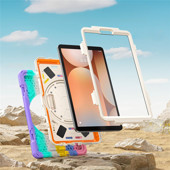 Pancerne etui do Samsung Galaxy Tab A11, z podstawką i paskiem na ramię – wielokolorowe