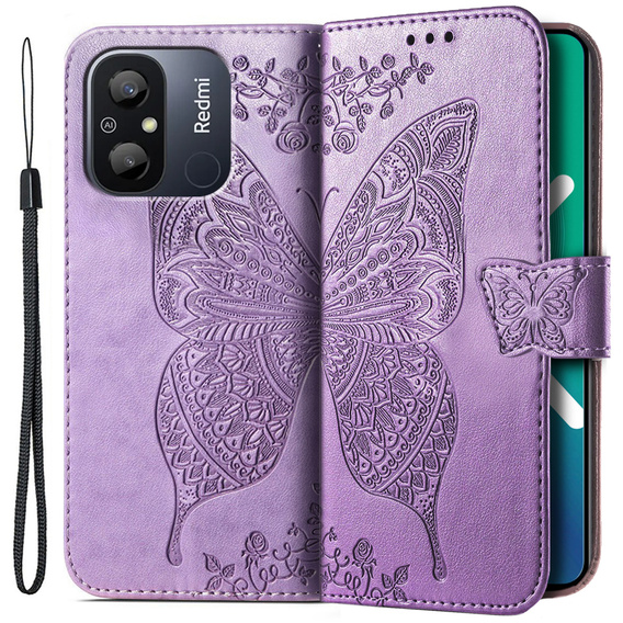 Etui z klapką do Xiaomi Redmi 12C, Butterfly, fioletowe