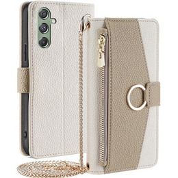 Etui z klapką do Samsung Galaxy M34 5G, Wallet Zipper Pocket, z lusterkiem, białe