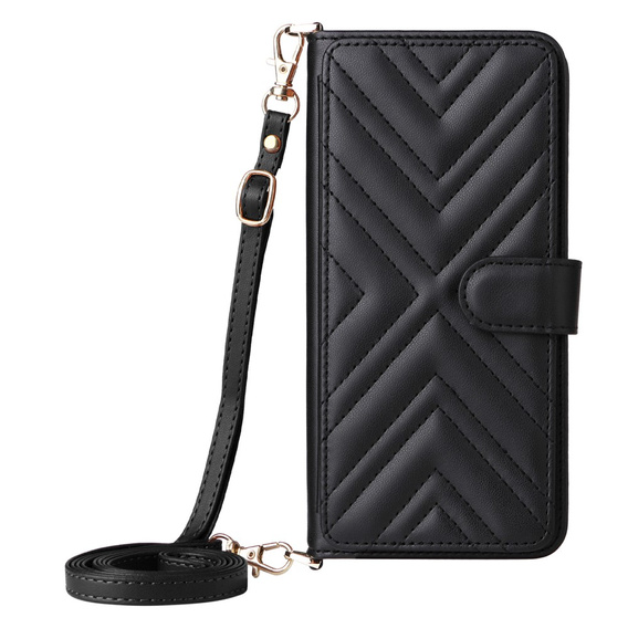 Etui z klapką do Realme 14 Pro+ 5G, Crossbody Leather Wallet, czarne