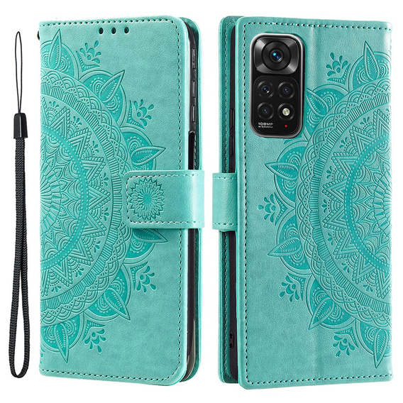 Zestaw Etui z klapką do Xiaomi Redmi Note 11/11S, Mandala, Zielone + szkło