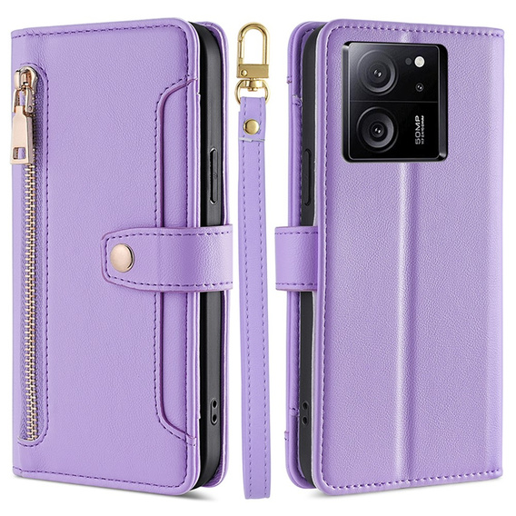 Etui z klapką do Xiaomi 13T / 13T Pro / Redmi K60 Ultra, Wallet Zipper Pocket, fioletowe
