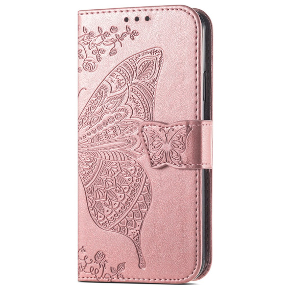 Etui z klapką do Honor Magic 6 Lite 5G, Butterfly, różowe rose gold