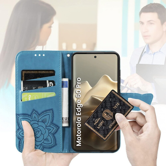 Etui z klapką do Motorola Edge 60 Pro, Butterfly - niebieskie
