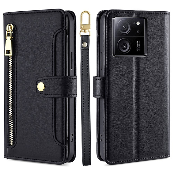 Etui z klapką do Xiaomi 13T / 13T Pro, Wallet Zipper Pocket, czarne