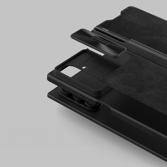 Etui z klapką NILLKIN do Samsung Galaxy Z Fold7, CamShield Qin Pro, skórzane z rysikiem, czarne