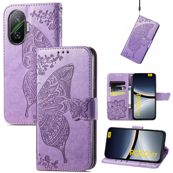 Etui z klapką do Xiaomi Poco F7, Butterfly, fioletowe
