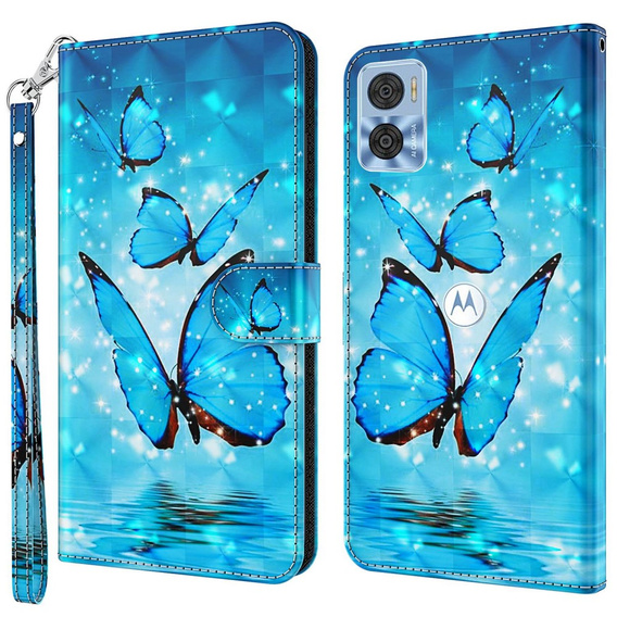 Etui z klapką do Motorola Moto E22 / E22i, Wallet, Butterflies niebieskie