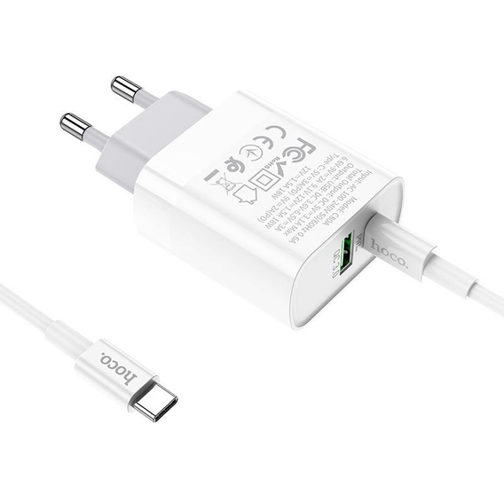 HOCO Network Ładowarka Sieciowa PD20W/QC3.0 - White + Kabel USB Type-C