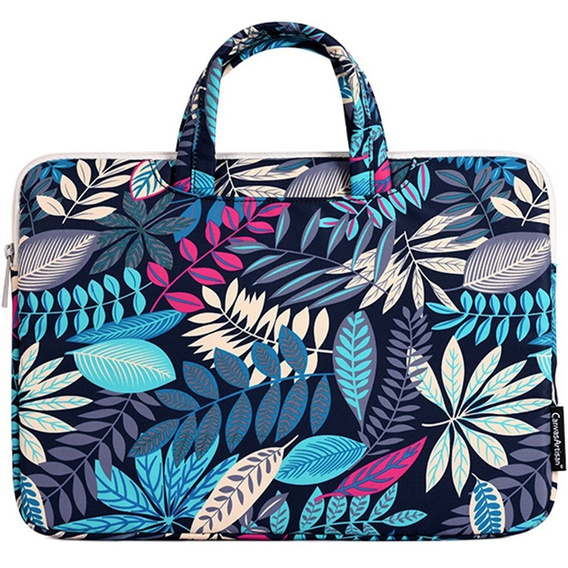 Torba na Laptopa 13" z Motywem Dużych Liści - Niebieska