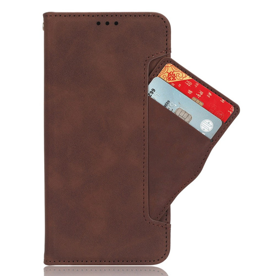 Etui z klapką do Xiaomi Poco F7 Pro, Card Slot, brązowe