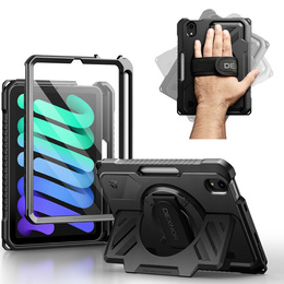 Etui Dexnor 360° do iPad mini 8.3" 2021 (6 gen.) / iPad mini 8.3" 2024 (7 gen.), z paskiem i miejscem na rysik - czarne