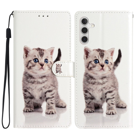 Etui z klapką do Samsung Galaxy A25 5G, Wallet, Cute Cat, białe + szkło 9H