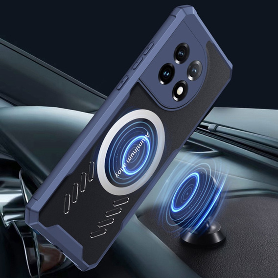 Etui do OnePlus 11 5G, z blaszką magnetyczną, Przezroczyste / Granatowe