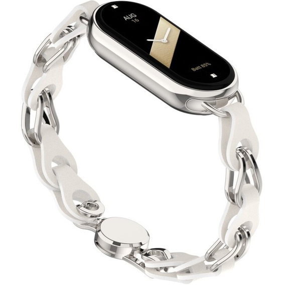 Kobieca bransoleta do Xiaomi Smart Band 10 / 9 / 8, biała / srebrna